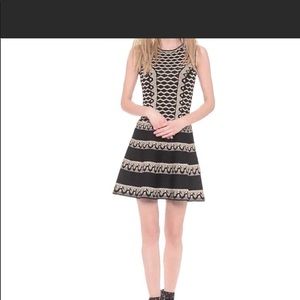 BCBGMAXAZRIA black and nude Wilma fit and flare dress. Sz M. Exposed back zipper